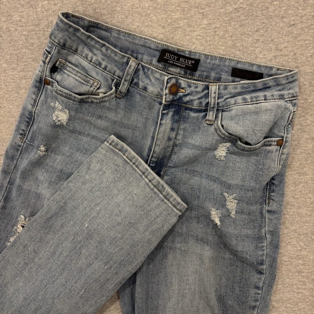 Judy Blue Boyfriend Fit Jeans Womens 7/28 (28x26) Blue Light Wash Denim Distress